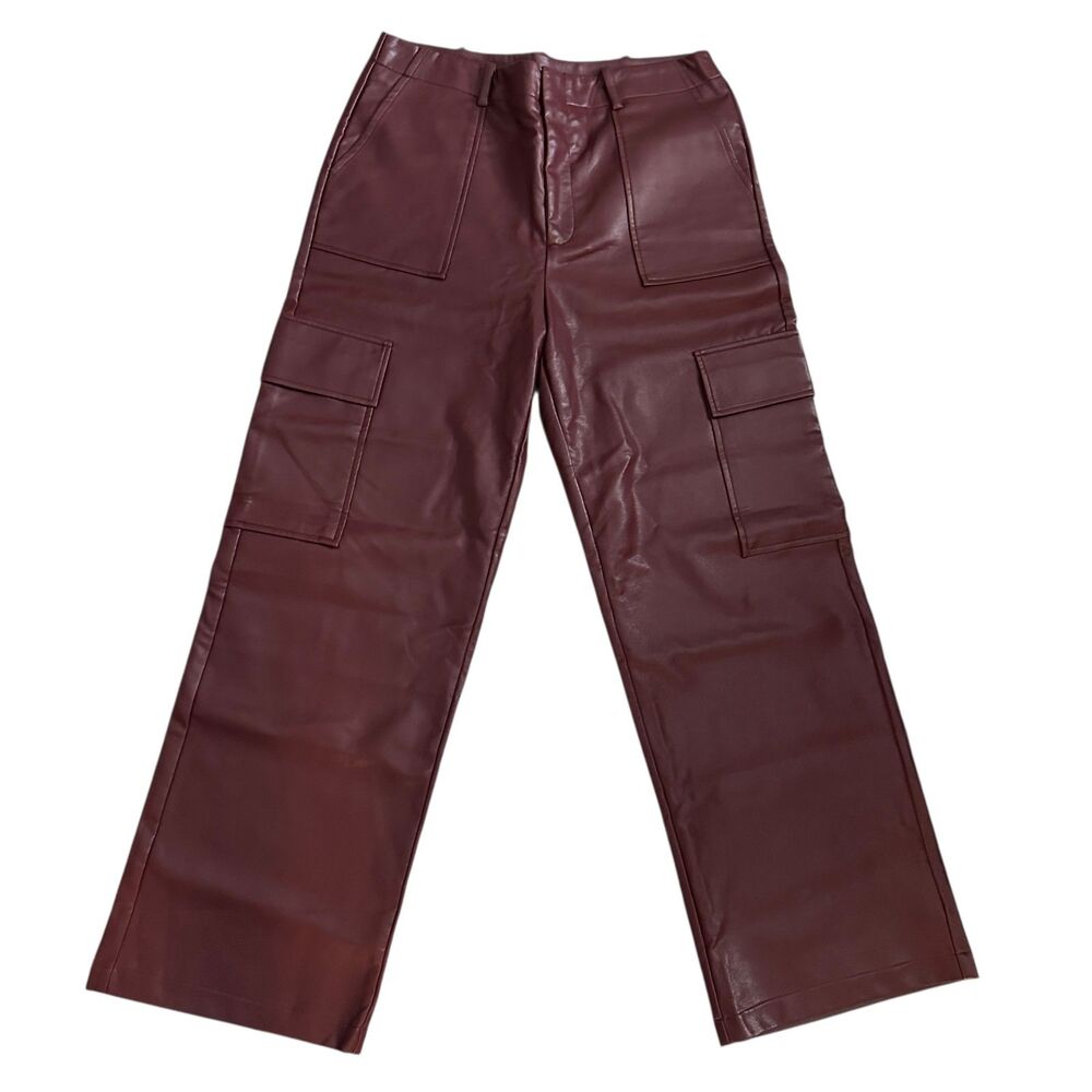 WAYF Where Are You From Maroon Vegan Leather Wide Leg Cargo‎ Pants Size L
